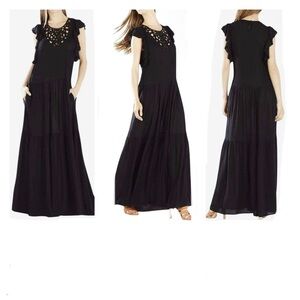 BCBGMAXAZRIA Lyndsy Flutter Sleeve Cutout Embroidered Maxi Dress Size Small
